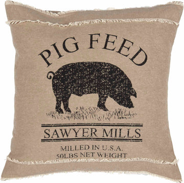 FAIRE - VHC Brands Throw Pillows Pig Pillow 18x18 Sawyer Mill Charcoal Natural